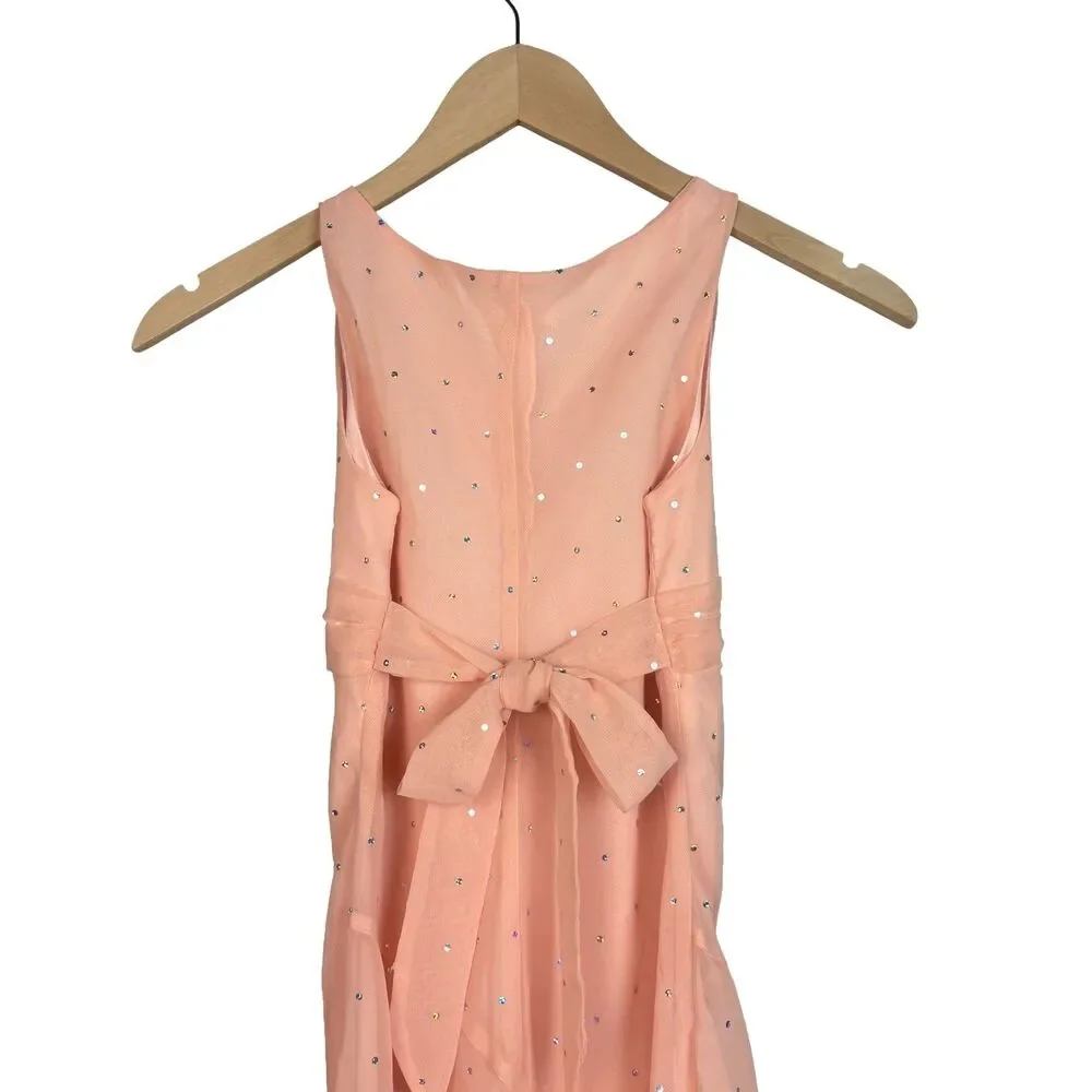 Vtg Y2K Justice Dress Girl 8 Peach Chiffon Asymmetric Hem Whimsical Fairy Easter